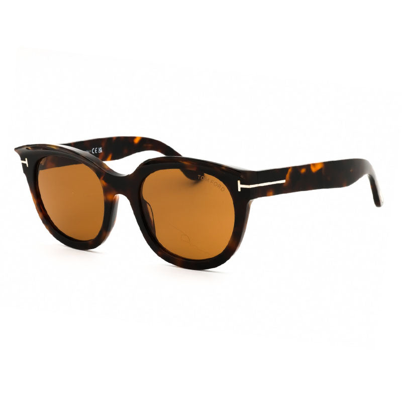 Tom Ford Sunglasses Round Full Rim, Dark Havana Frame and Brown Lens FT111452E