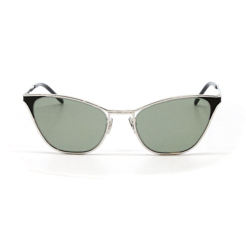 Saint Laurent Sunglasses Cat Eye Full Rim, Silver Frame and Green Lens SL409003
