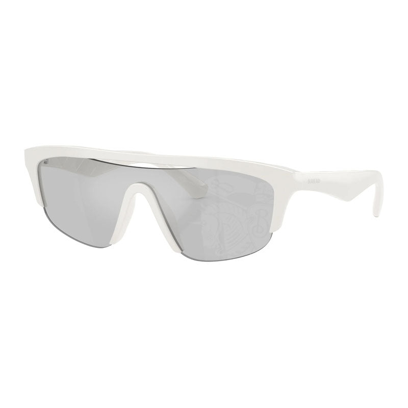 Burberry Sunglasses Shield Semi Rim, White Frame and Grey Silver Mirror with Picture Lens BE4460U4172/69