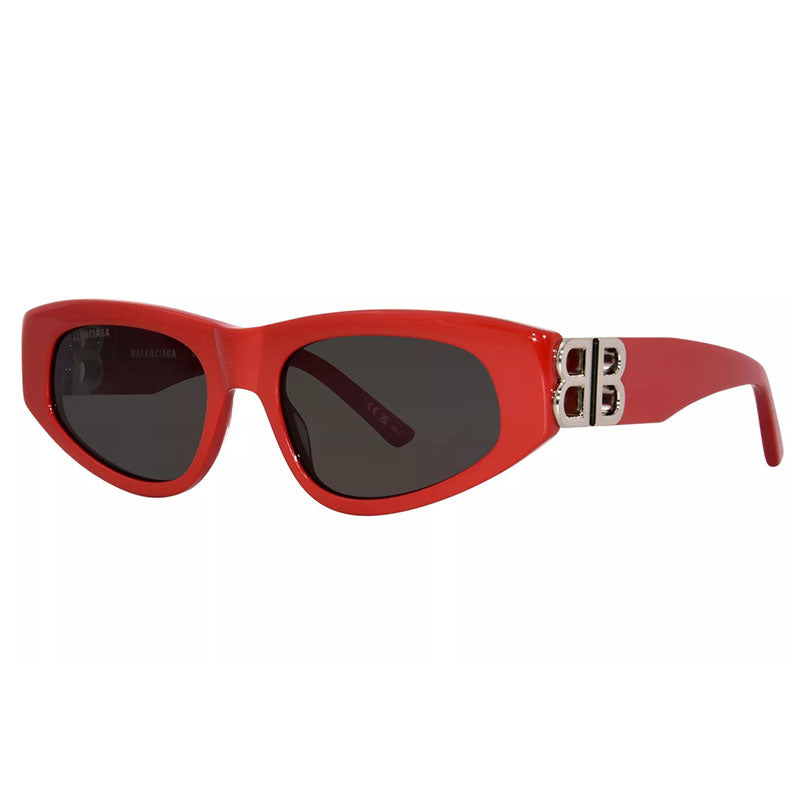 Balenciaga Sunglasses Cat Eye Full Rim, Red Frame and Grey Lens BB0095S016
