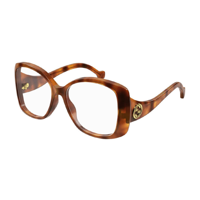 Gucci Eyeglasses Square Full Rim, Havana Frame and Clear Demo Lenses Lens GG1236O002