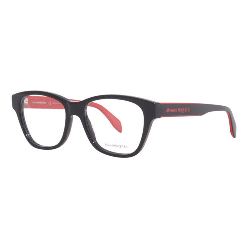 Alexander McQueen Eyeglasses Square Full Rim, Shiny Black/Red Frame and Clear Demo Lens Lens AM0306O003