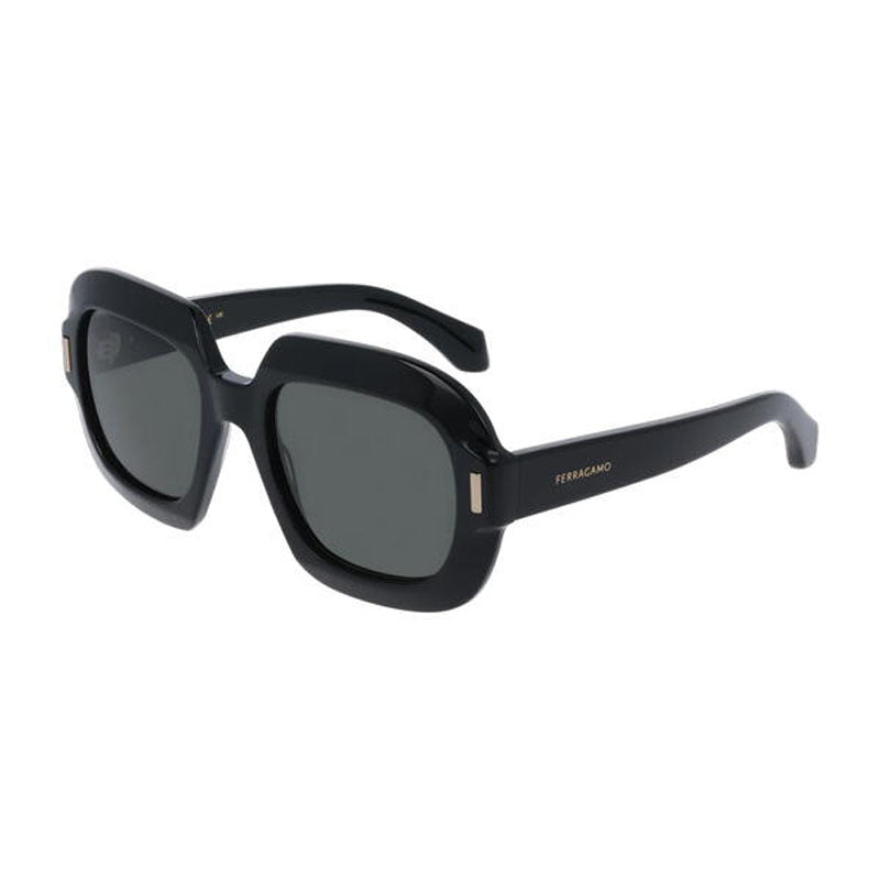 Ferragamo Salvatore Ferragamo Sunglasses Square Full Rim, Shiny Black Frame and Grey Lens SF2068SE001