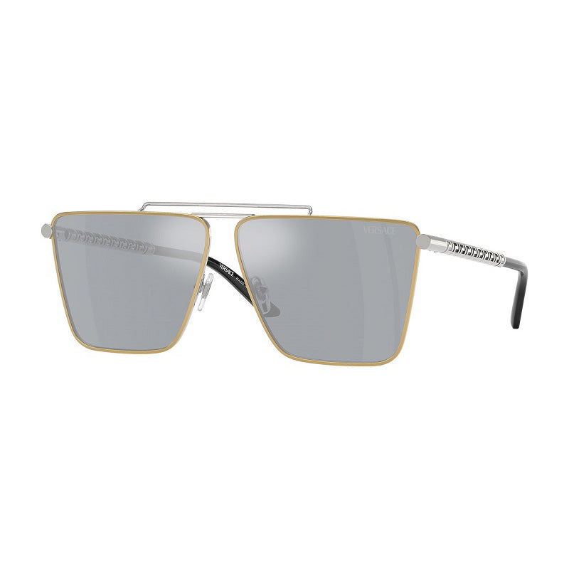 Versace Sunglasses Square Full Rim, Gold/Silver Frame and Blue Silver Mirror Lens VE226615141U