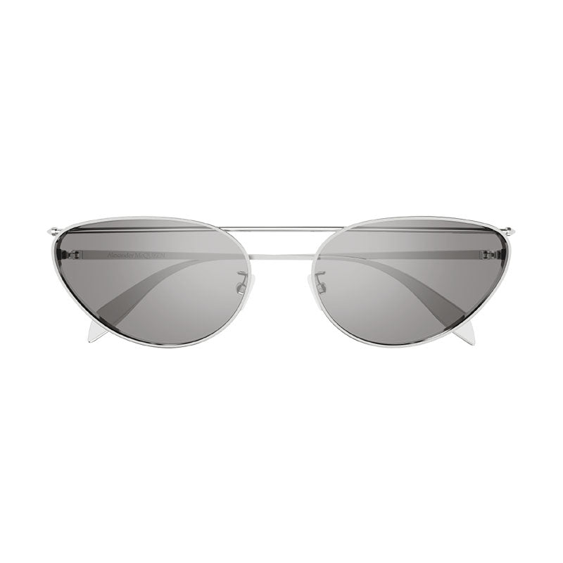 Alexander McQueen Sunglasses Cat Eye Full Rim, Silver Frame and Grey with Silver Mirror Lens AM0424S004