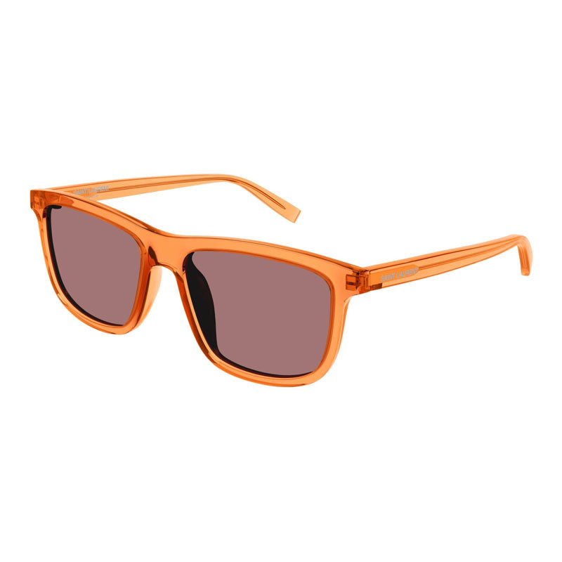 Saint Laurent Sunglasses Square Full Rim, Transparent Orange Frame and Red Lens SL501005