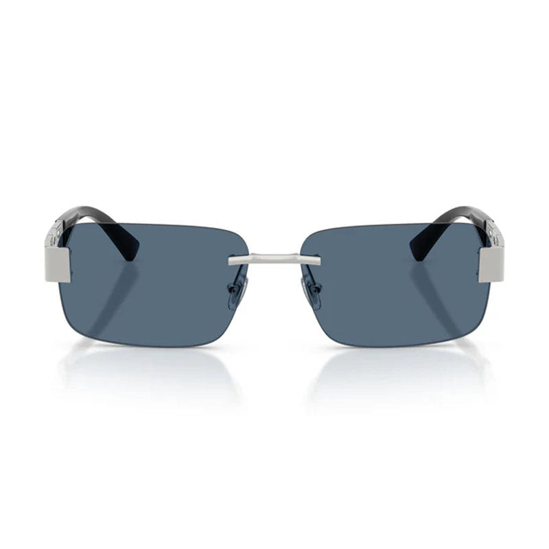 Versace Sunglasses Rectangle Rimless, Silver Frame and Blue Lens VE22981001/80
