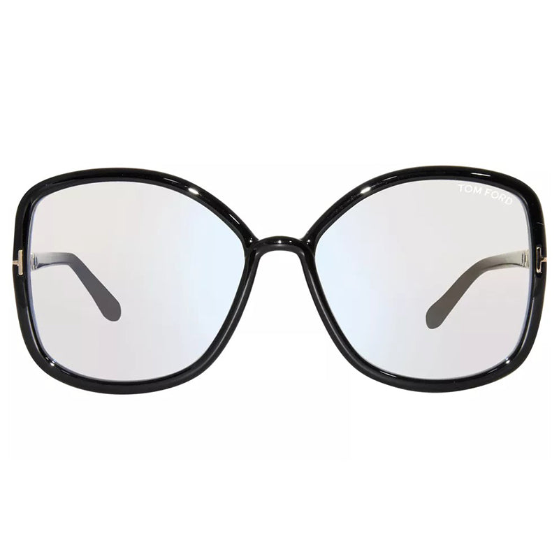 Tom Ford Eyeglasses Butterfly Full Rim, Shiny Black Frame and Clear/Blue-light Block Lenses Lens FT5845-B001
