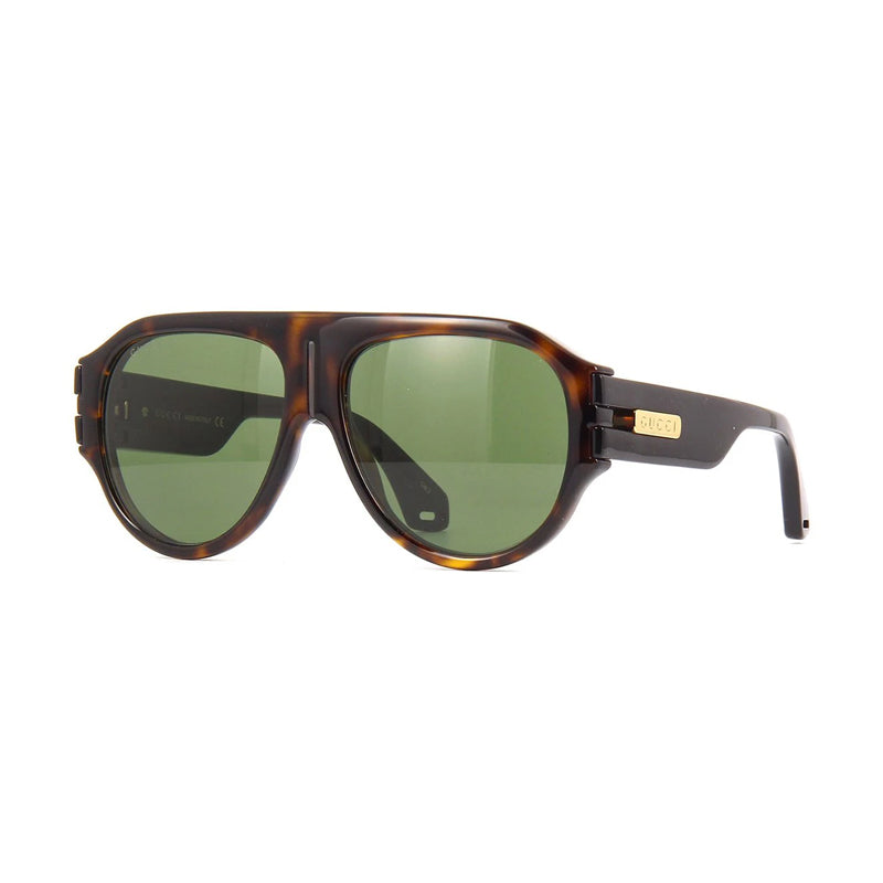 Gucci Sunglasses Aviator Full Rim, Havana/Black Frame and Green Lens GG0665S004