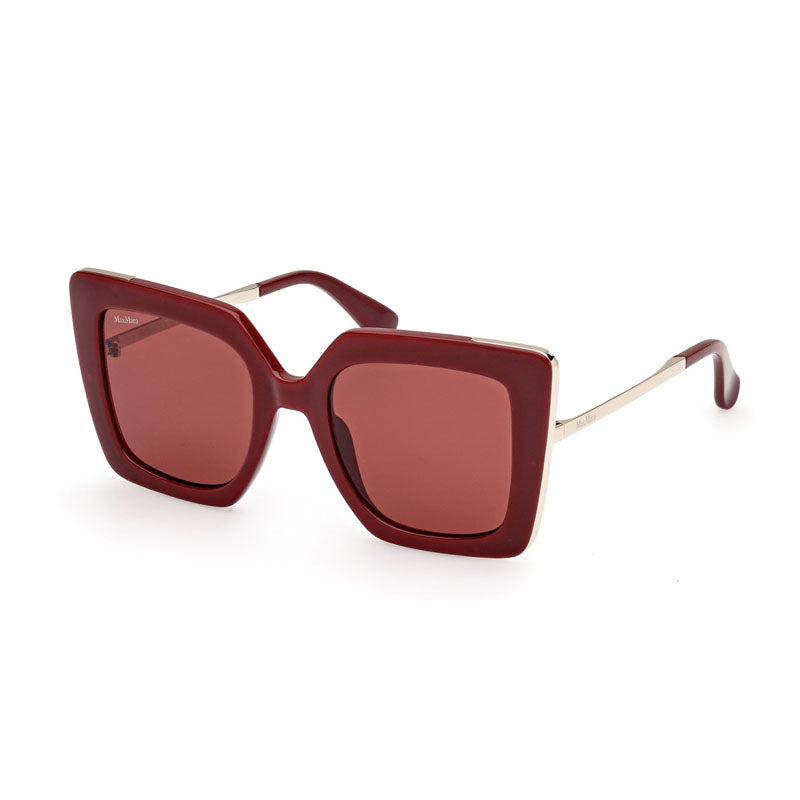 Max Mara Sunglasses Square Full Rim, Shiny Bordeaux/Gold Frame and Bordeaux Lens MM005169S
