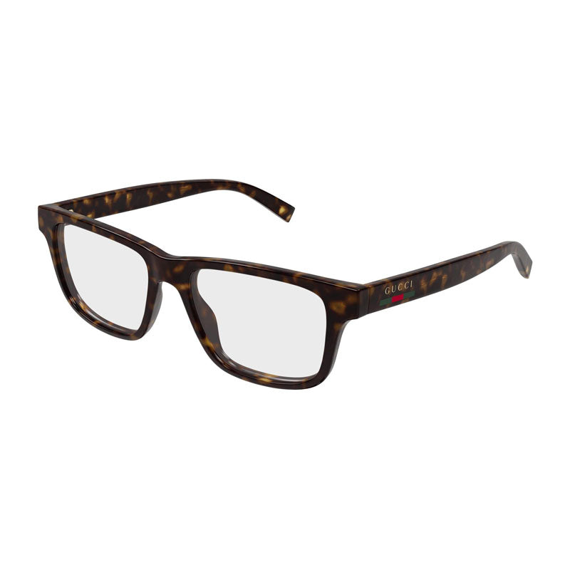 Gucci Eyeglasses Square Full Rim, Havana Frame and Clear Demo Lens Lens GG1987O002