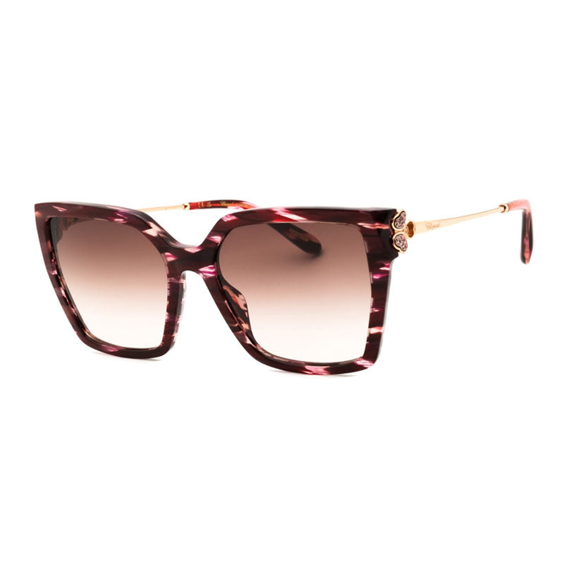 Chopard Sunglasses Cat Eye Full Rim, Shiny Streaked Burgundy Frame and Brown Gradient Lens SCH371S01G2