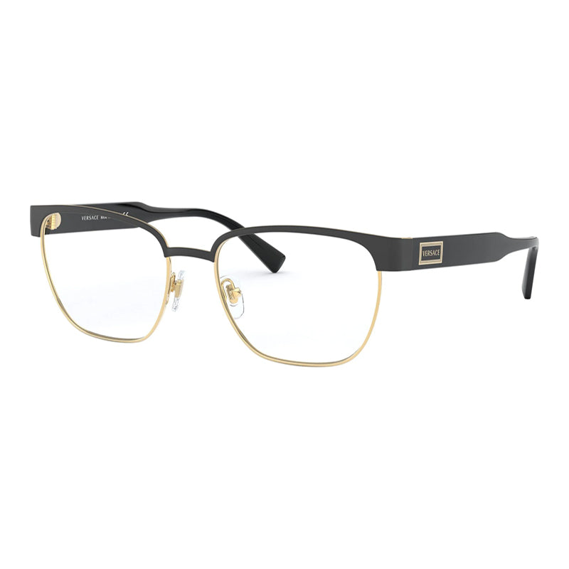 Versace Eyeglasses Browline Full Rim, Black Gold Frame and Clear Demo Lenses Lens VE12641436