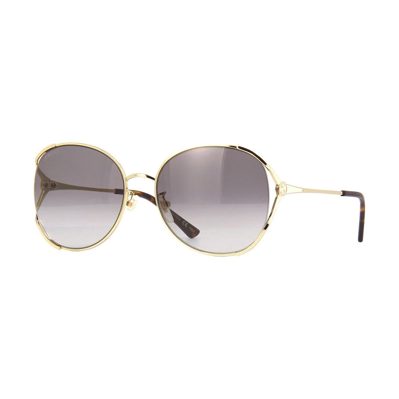Gucci Sunglasses Oval Full Rim, Gold/Havana Frame and Grey Gradient Lens GG0650SK002