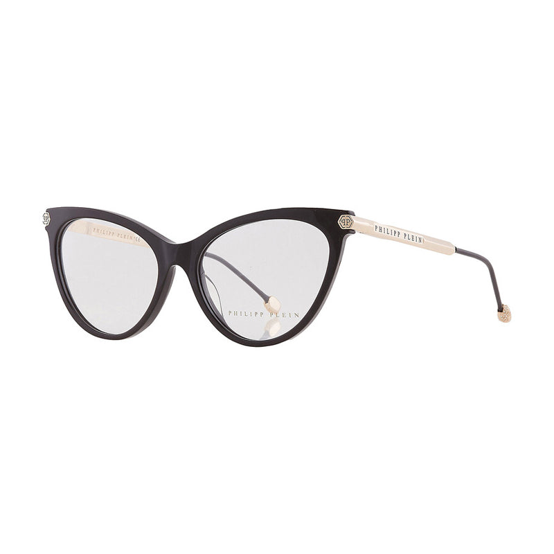 Philipp Plein Eyeglasses Cat Eye Full Rim, Shiny Black Frame and Clear Demo Lenses Lens VPP037S0700