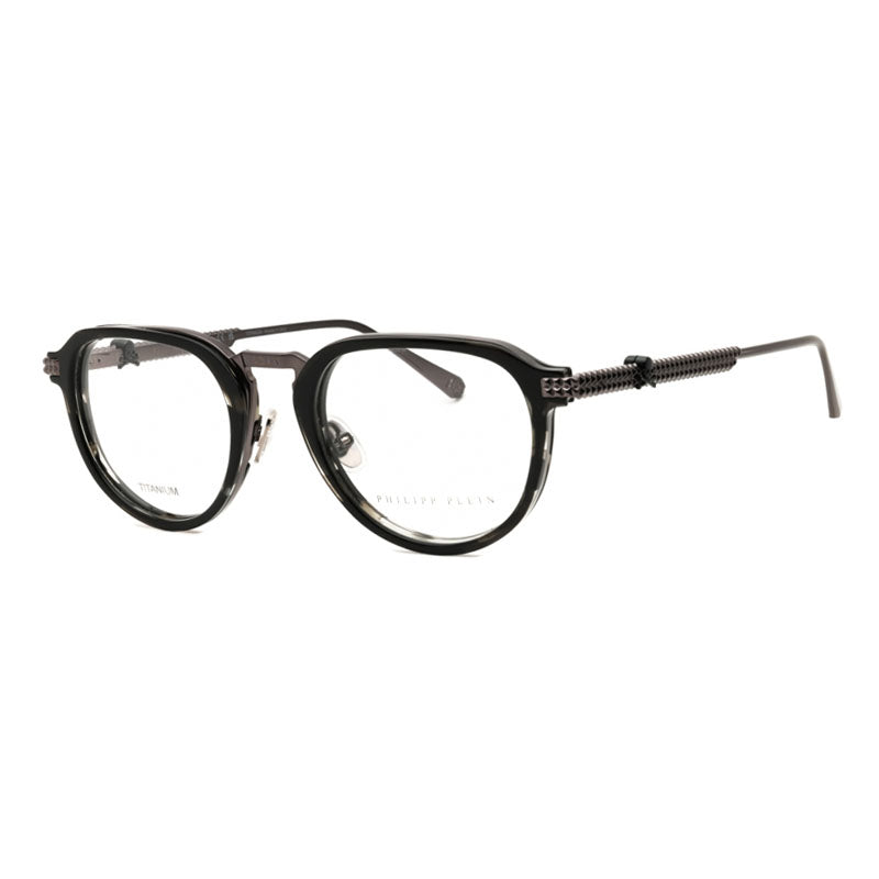 Philipp Plein Eyeglasses Oval Full Rim, Shiny Black Frame and Clear Demo Lenses Lens VPP116V0530