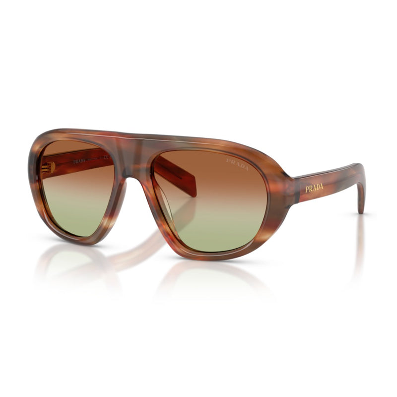 Prada Sunglasses Aviator Full Rim, Striped Oak Frame and Brown to Green Gradient Lens PRC05S24G70T