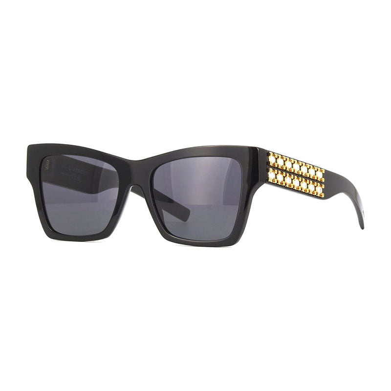 Givenchy Sunglasses Square Full Rim, Shiny Black and Studs Frame and Grey Lens GV40076I01A