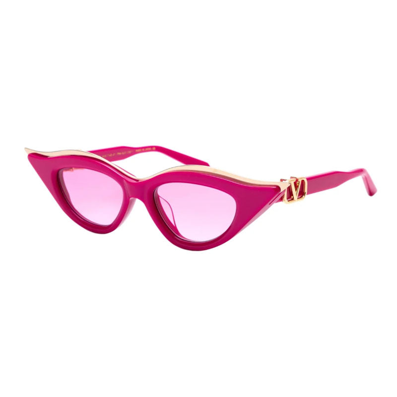 Valentino Sunglasses Cat Eye Full Rim, Pink/White Gold Frame and Pink to Light Pink Gradient AR Lens VLS-114D