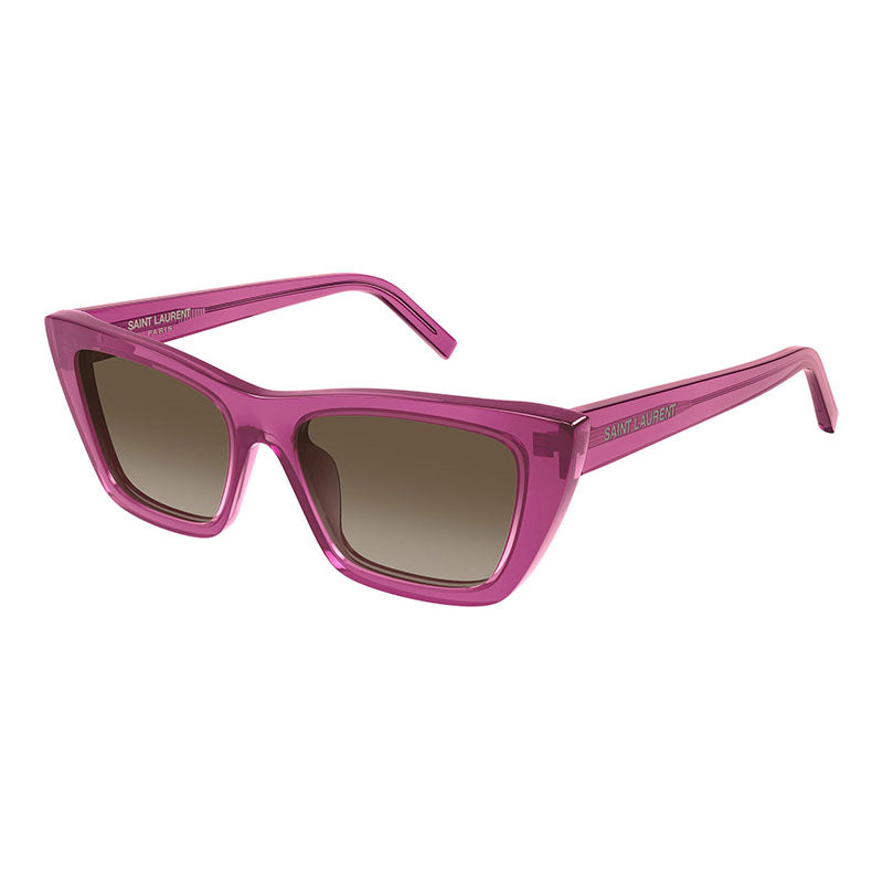 Saint Laurent Sunglasses Cat Eye Full Rim, Transparent Cyclamen Frame and Khaki Gradient Lens SL276MICA061