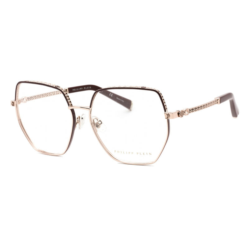 Philipp Plein Eyeglasses Butterfly Full Rim, Shiny Red Gold Frame and Clear Demo Lenses Lens VPP054S0K99
