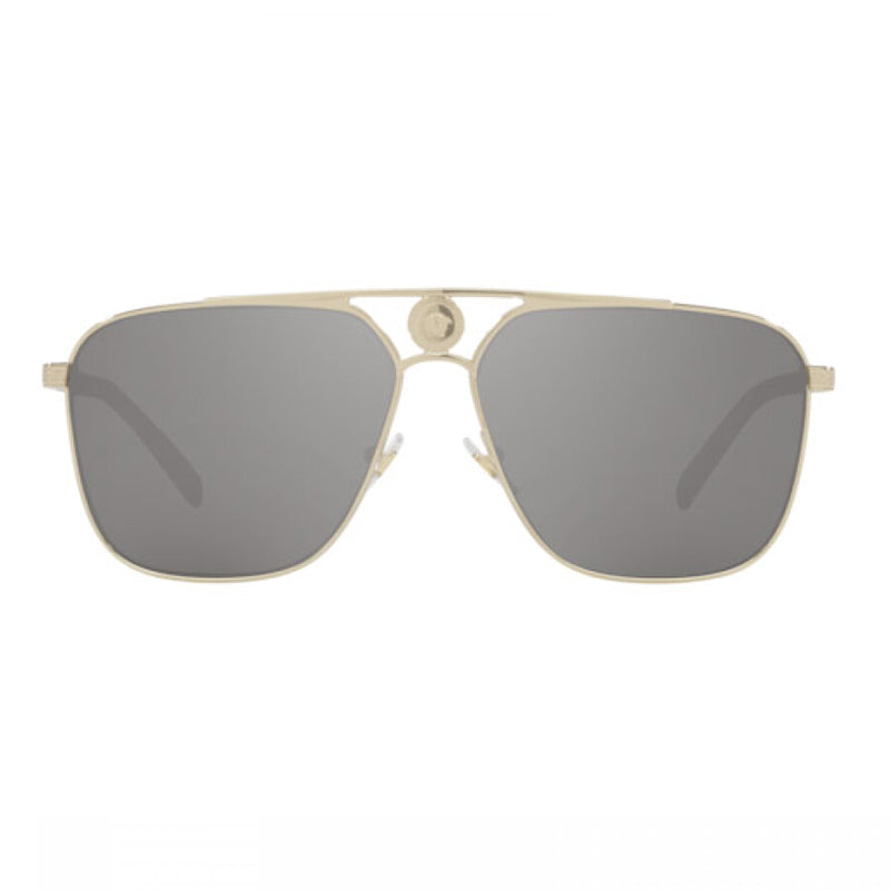 Versace Sunglasses Square Full Rim, Pale Gold Frame and Light Grey Mirror Silver Lens VE223812526G