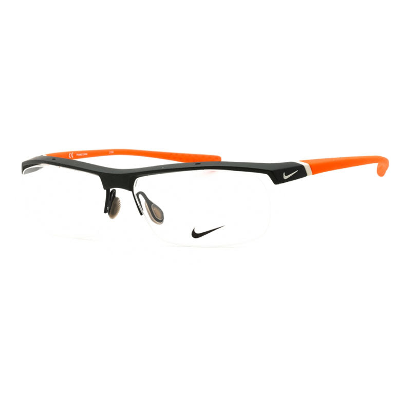 Nike Eyeglasses Rectangle Semi Rim, Dark Grey/Orange Frame and Clear Demo Lenses Lens NIKE7071/2075