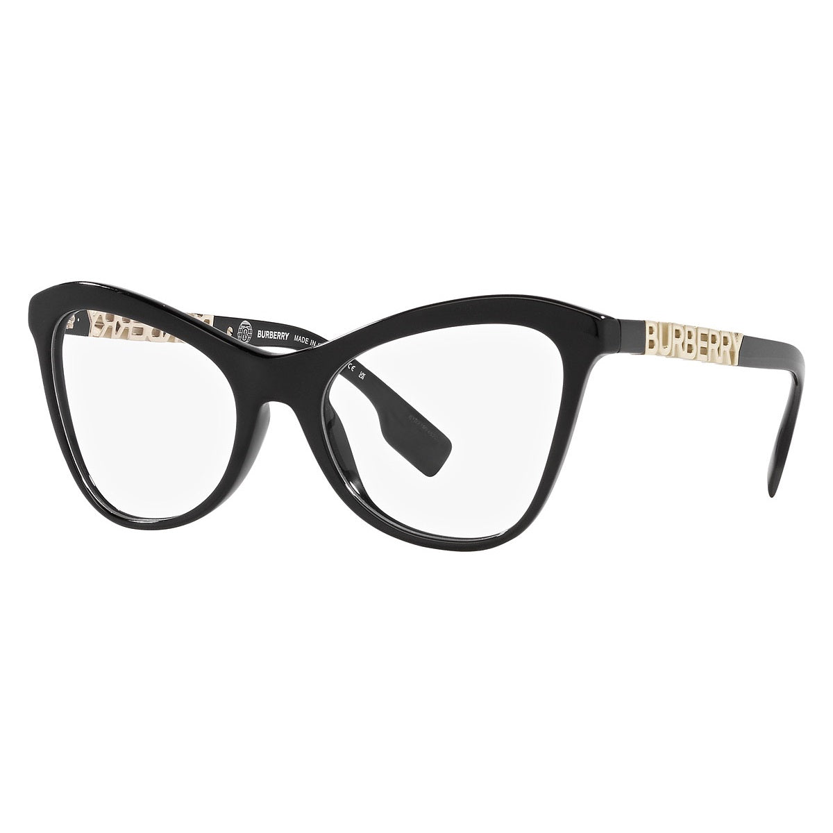 Burberry Eyeglasses Cat Eye Full Rim, Black Frame and Clear Demo Lenses Lens BE2373U3001