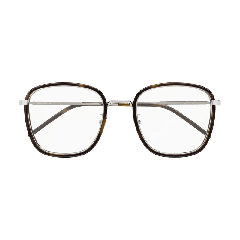 Saint Laurent Eyeglasses Square Full Rim, Havana/Silver Frame and Clear Demo Lenses Lens SL440/FOPT002