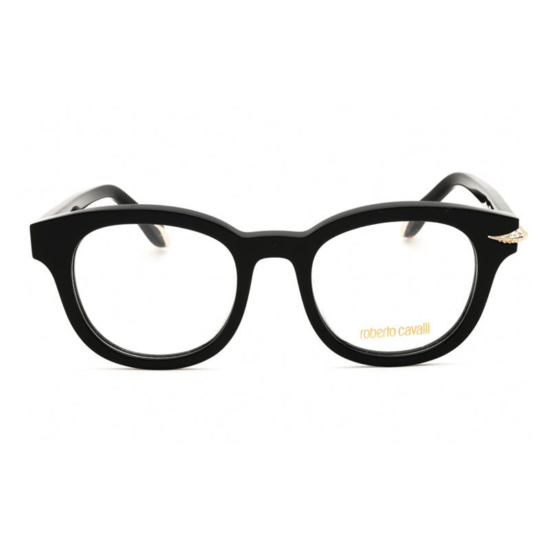 Roberto Cavalli Eyeglasses Round Full Rim, Shiny Black Frame and Clear Demo Lenses Lens VRC044S700Y