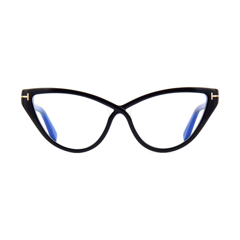Tom Ford Eyeglasses Cat Eye Full Rim, Black Frame and Clear/Blue-light Block Lenses Lens FT5729-B001