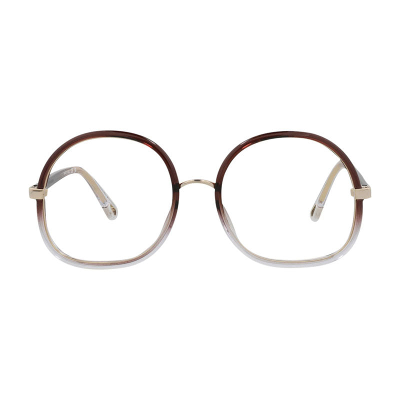 Chloe Eyeglasses Round Full Rim, Brown Gradient Frame and Clear Demo Lenses Lens CH0032O002
