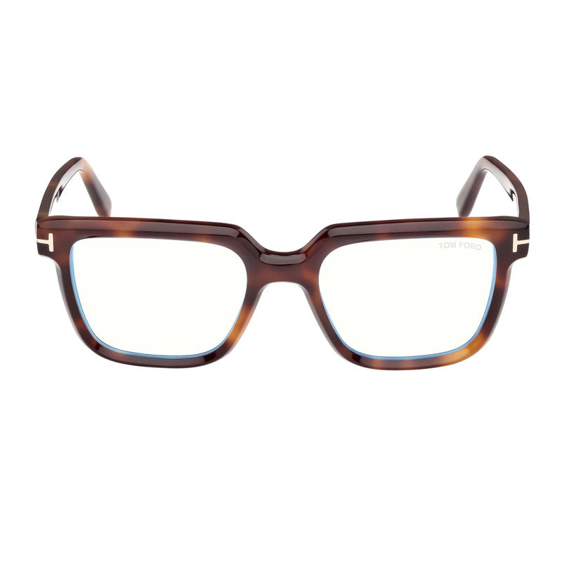 Tom Ford Eyeglasses Square Full Rim, Havana Frame and Clear/Blue-Light Block Lens Lens FT5889-B053