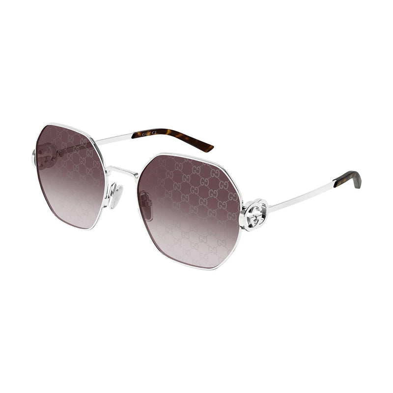 Gucci Sunglasses Square Full Rim, Silver Frame and Red Gradient with Silver GG Logo Mirror Lens GG2046S004