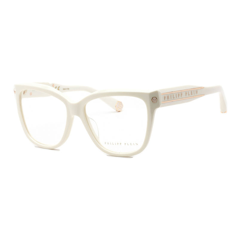 Philipp Plein Eyeglasses Rectangle Full Rim, Shiny Cream Frame and Clear Demo Lenses Lens VPP051M03GF