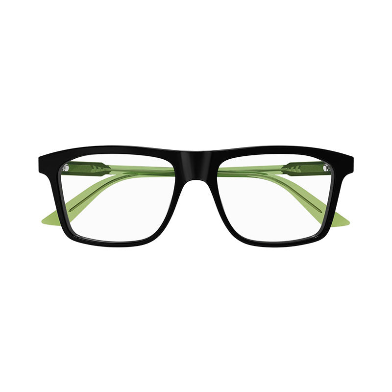 Gucci Eyeglasses Square Full Rim, Shiny Black/Green Frame and Clear Demo Lenses Lens GG1820O006