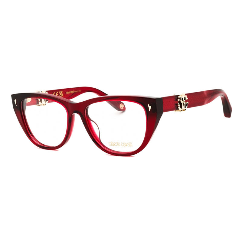 Roberto Cavalli Eyeglasses Cat Eye Full Rim, Shiny Dark Burgundy Frame and Clear Demo Lenses Lens VRC0450954