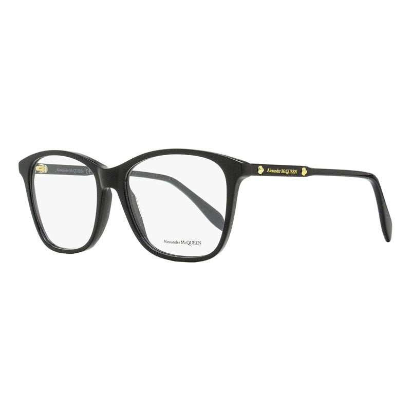 Alexander McQueen Eyeglasses Square Full Rim, Shiny Black Frame and Clear Demo Lenses Lens AM0191O001