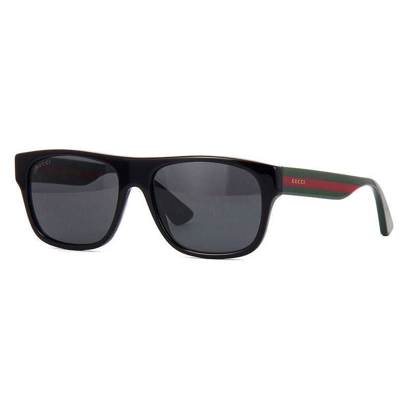Gucci Sunglasses Square Full Rim, Black and Green with Red Stripe Frame and Grey Lens GG0341S001