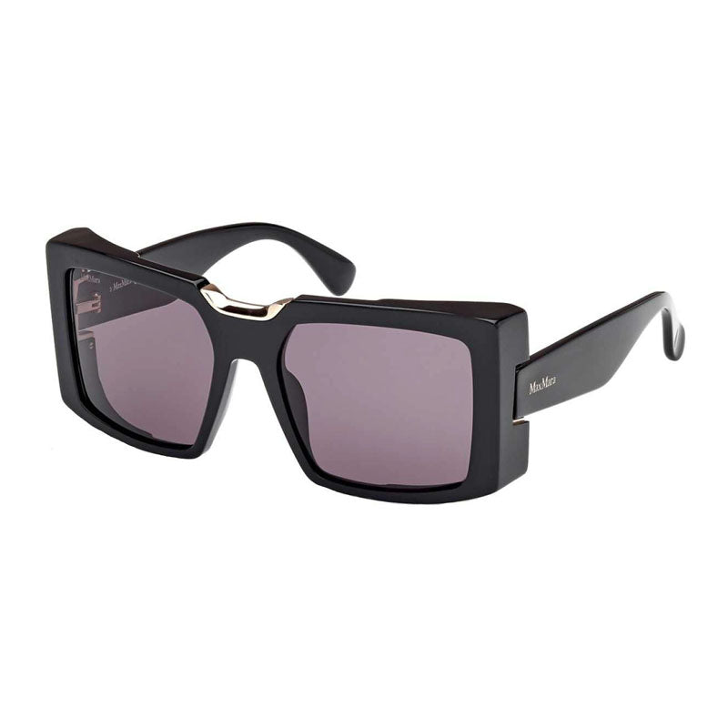 Max Mara Sunglasses Square Full Rim, Shiny Black Frame and Smoke Lens MM012401A