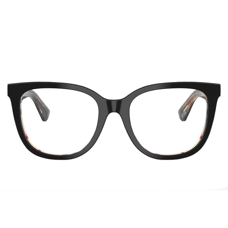 Burberry Eyeglasses Square Full Rim, Top Black on Vintage Check Frame and Clear Demo Lenses Lens BE24154121