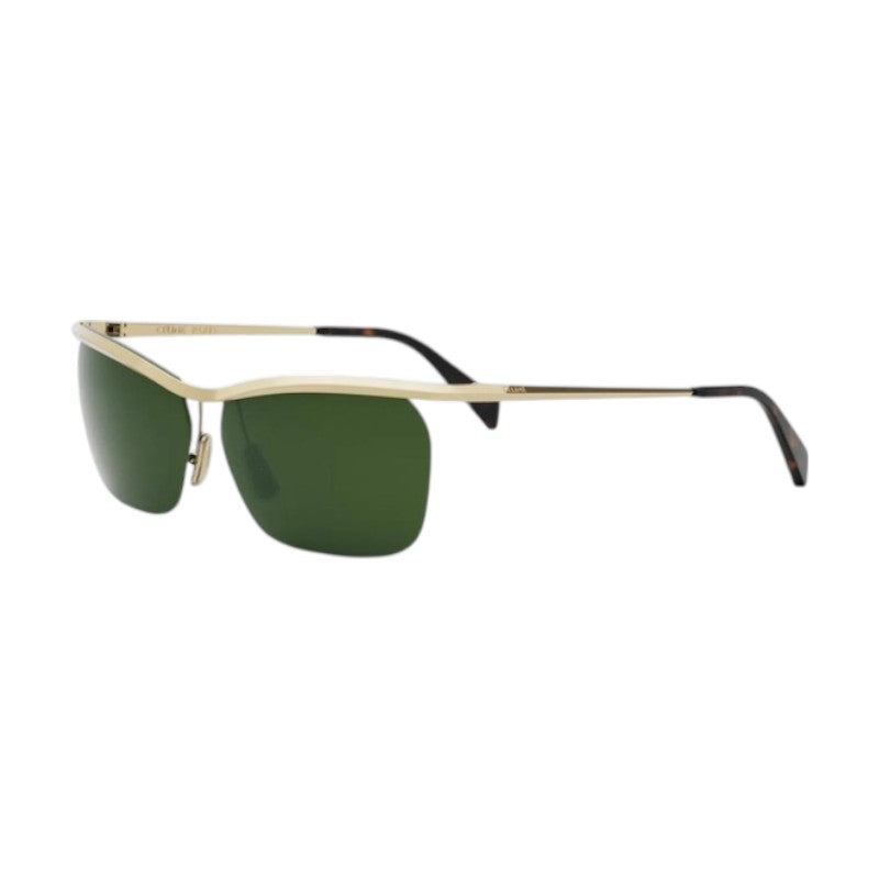 Celine Sunglasses Square Semi Rim, Gold Frame and Green Lens CL40307U30N