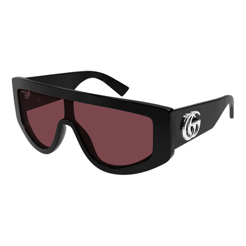 Gucci Sunglasses Shield Full Rim, Shiny Black Frame and Light Red Lens GG1950S002