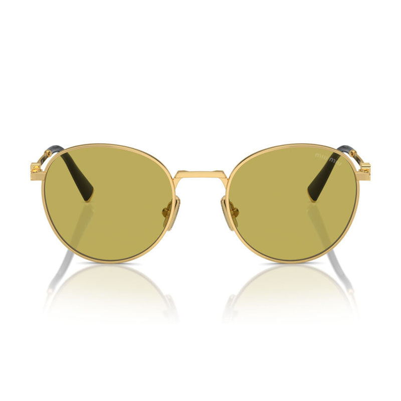 Miu Miu Sunglasses Round Full Rim, Gold Frame and Olive Green Lens MU55ZS5AK07O