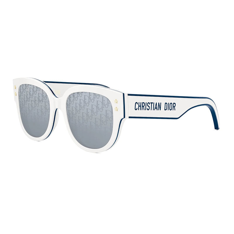 Dior Sunglasses Square Full Rim, White/Blue Green Frame and Silver with Dior Logo Pattern Mirror Lens DIORPACIFICB2F95AB