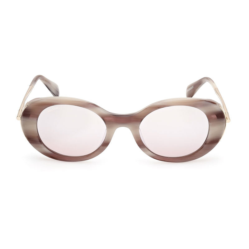 Max Mara Sunglasses Oval Full Rim, Beige Horn Frame and Brown Mirror Lens MM008060G