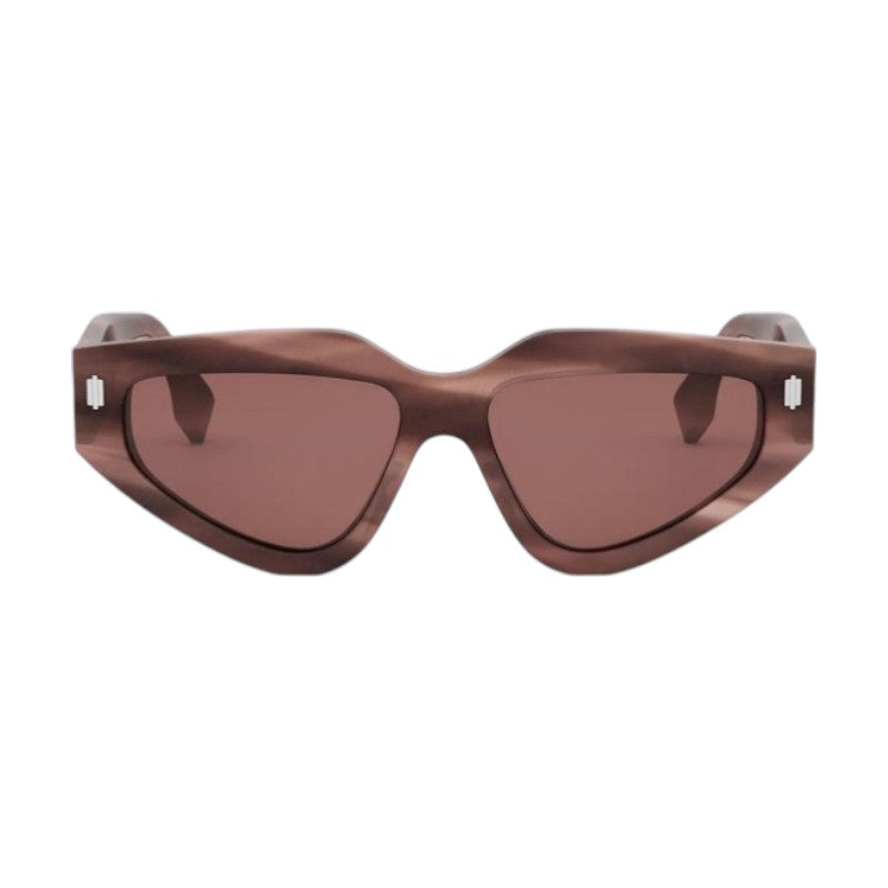 Fendi Sunglasses Cat Eye Full Rim, Striped Pink Frame and Red Lens FE40163U74S
