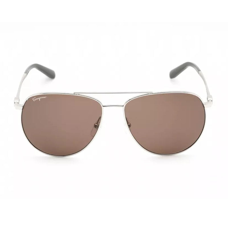 Ferragamo Salvatore Ferragamo Sunglasses Aviator Full Rim, Silver Frame and Brown Polarized Lens SF157S045