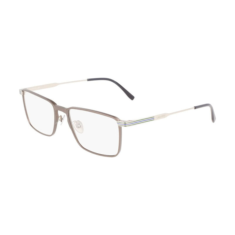 Lacoste Eyeglasses Rectangle Full Rim, Semimatte Dark Ruthenium Frame and Clear Demo Lens Lens L2285EN029