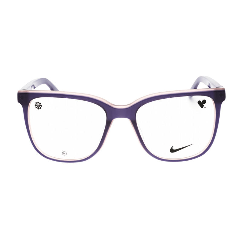 Nike Eyeglasses Square Full Rim, Milky Grape Laminate Frame and Clear Demo Lenses Lens NIKE7166512